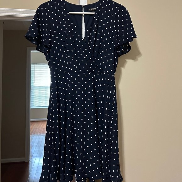 EXPRESS Navy Blue White Polka Dot Dress - Picture 1 of 4